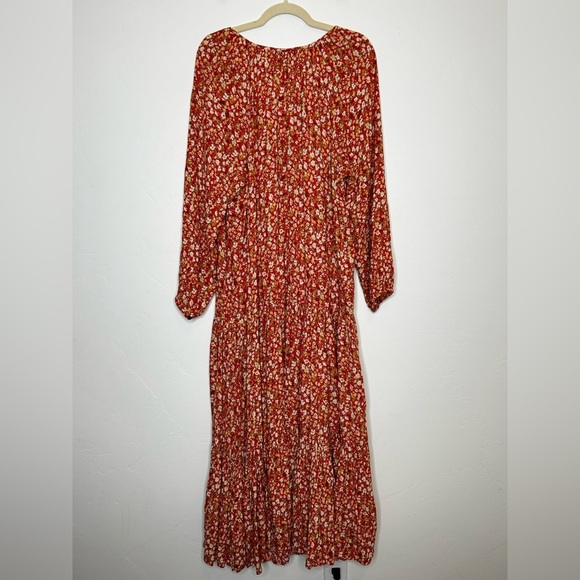 Sonoma Floral Maxi Dress Tiered Hem Drop Waist Autumn Red Yellow Boho Cottage XL - Picture 12 of 13